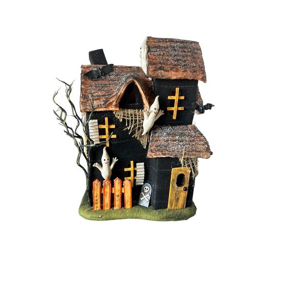 Vintage Department 56 Fiber Optic Haunted House Ghost Bats Lights Up Working - Picture 8 of 12